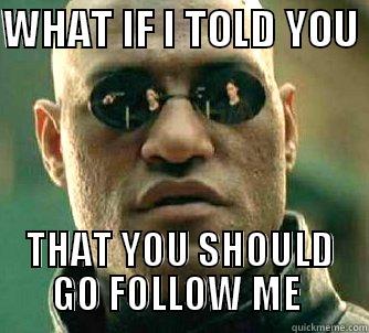 WHAT IF I TOLD YOU  THAT YOU SHOULD GO FOLLOW ME  Matrix Morpheus