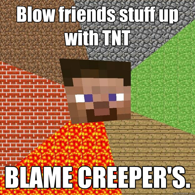 Blow friends stuff up with TNT BLAME CREEPER'S.  Minecraft