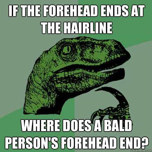 If the forehead ends at the hairline Where does a bald person's forehead end?  Philosoraptor