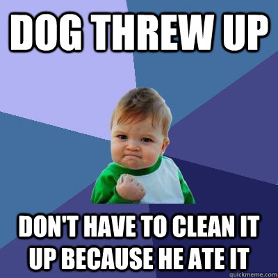 Dog threw up Don't have to clean it up because he ate it - Dog threw up Don't have to clean it up because he ate it  Success Kid