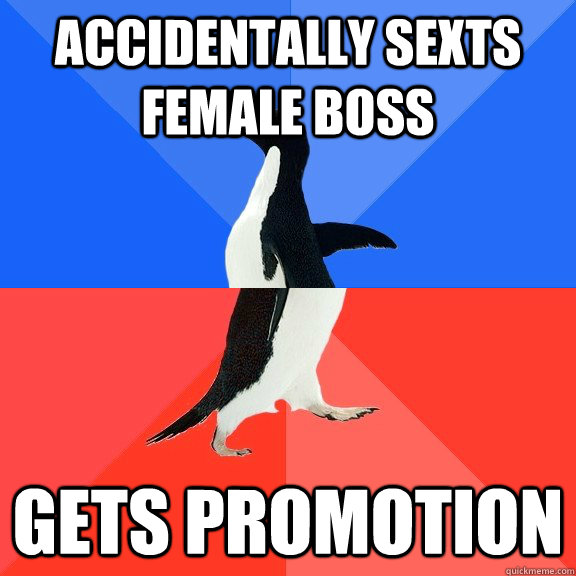 accidentally sexts female boss gets promotion  Socially Awkward Awesome Penguin