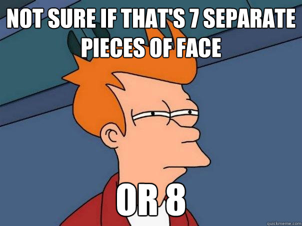 Not sure if that's 7 separate pieces of face Or 8  Futurama Fry