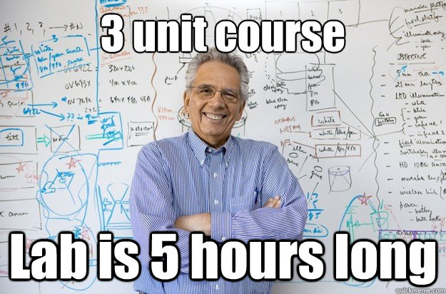 3 unit course Lab is 5 hours long  Engineering Professor