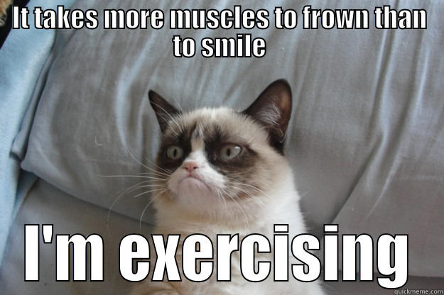 IT TAKES MORE MUSCLES TO FROWN THAN TO SMILE I'M EXERCISING Grumpy Cat