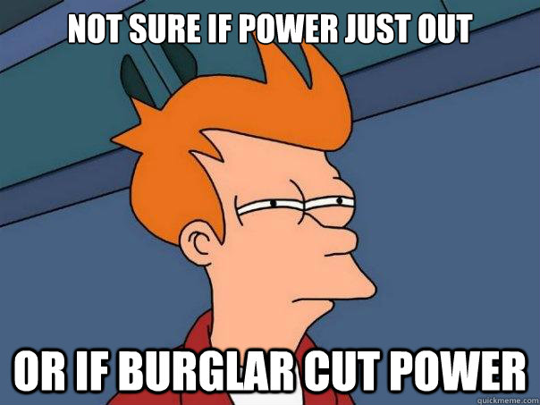 Not sure if power just out or if burglar cut power - Not sure if power just out or if burglar cut power  Futurama Fry