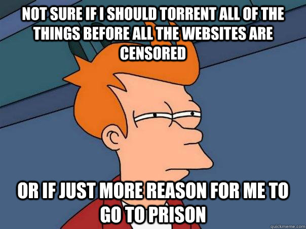 not sure if i should torrent all of the things before all the websites are censored or if just more reason for me to go to prison - not sure if i should torrent all of the things before all the websites are censored or if just more reason for me to go to prison  Futurama Fry