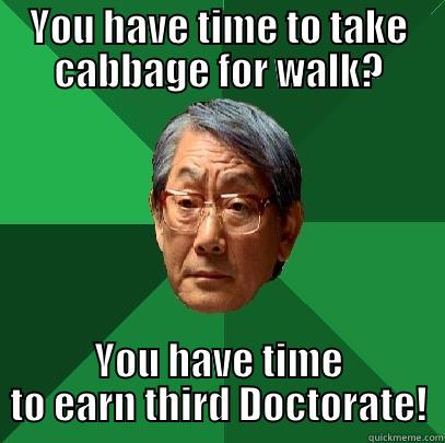 YOU HAVE TIME TO TAKE CABBAGE FOR WALK? YOU HAVE TIME TO EARN THIRD DOCTORATE! High Expectations Asian Father