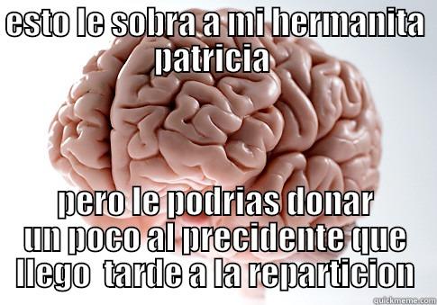 ESTO LE SOBRA A MI HERMANITA PATRICIA  PERO LE PODRIAS DONAR UN POCO AL PRECIDENTE QUE LLEGO  TARDE A LA REPARTICION Scumbag Brain