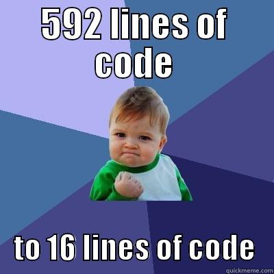 592 LINES OF CODE    TO 16 LINES OF CODE   Success Kid