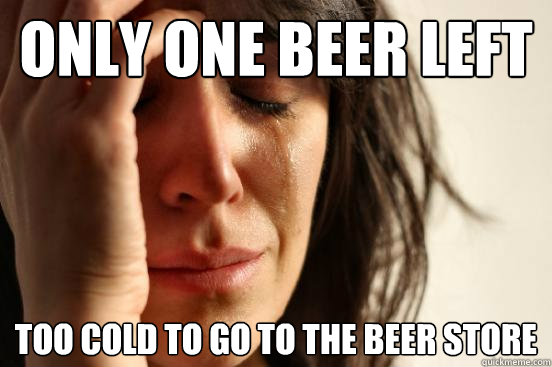 only one beer left too cold to go to the beer store - only one beer left too cold to go to the beer store  First World Problems