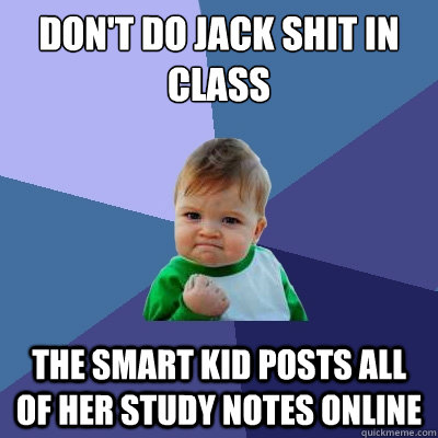 Don't do jack shit in class The smart kid posts all of her study notes online  Success Kid