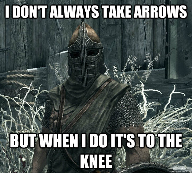 I don't always take arrows But when I do it's to the knee  Skyrim Guard