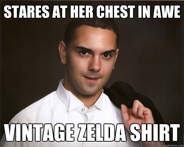 Stares at her chest in awe vintage zelda shirt  - Stares at her chest in awe vintage zelda shirt   asexual andy