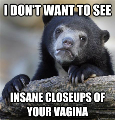 i don't want to see insane closeups of your vagina - i don't want to see insane closeups of your vagina  Confession Bear