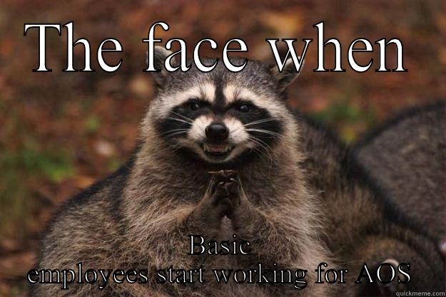 THE FACE WHEN BASIC EMPLOYEES START WORKING FOR AOS Evil Plotting Raccoon