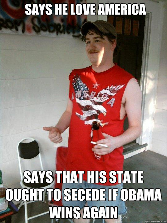 Says he love America Says that his state ought to secede if Obama wins again  Redneck Randal