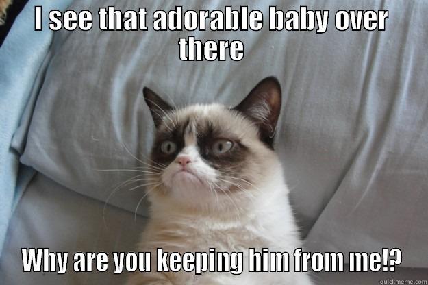 I SEE THAT ADORABLE BABY OVER THERE WHY ARE YOU KEEPING HIM FROM ME!? Grumpy Cat