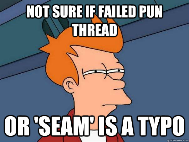 not sure if failed pun thread or 'seam' is a typo  Futurama Fry