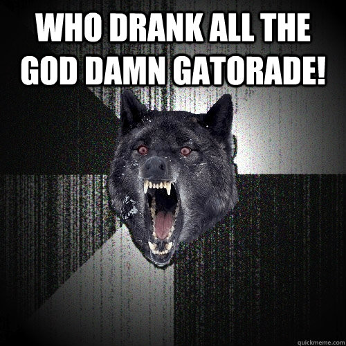 who drank all the god damn gatorade!   Insanity Wolf