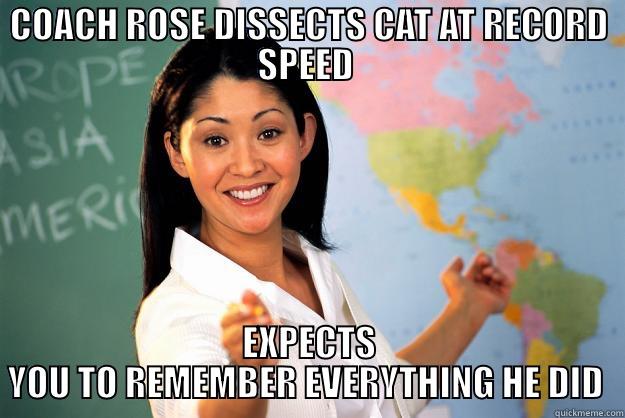 COACH ROSE DISSECTS CAT AT RECORD SPEED  EXPECTS YOU TO REMEMBER EVERYTHING HE DID  Unhelpful High School Teacher