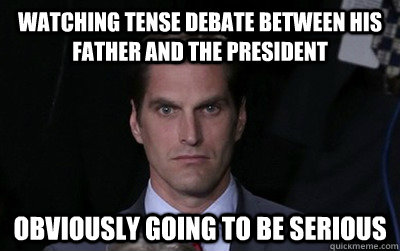 Watching tense debate between his father and the president Obviously going to be serious  Menacing Josh Romney