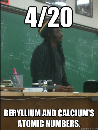 4/20 Beryllium and Calcium's atomic numbers.  Rasta Science Teacher