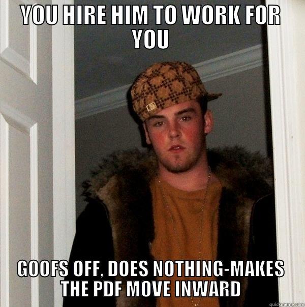 YOU HIRE HIM TO WORK FOR YOU GOOFS OFF, DOES NOTHING-MAKES THE PDF MOVE INWARD Scumbag Steve