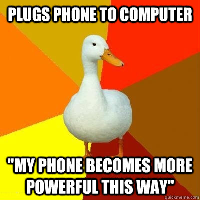 plugs phone to computer 