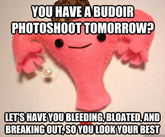 You have a budoir photoshoot tomorrow? Let's have you bleeding, bloated, and breaking out, so you look your best  Scumbag Uterus