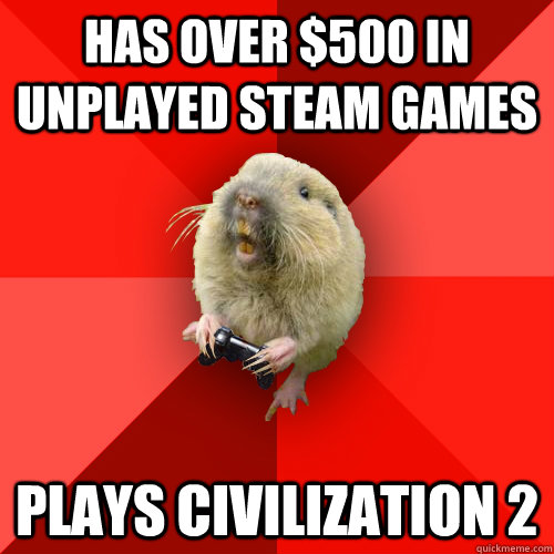 Has over $500 in unplayed steam games Plays civilization 2   Gaming Gopher