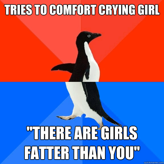 Tries to comfort crying girl 