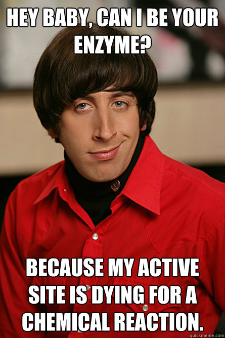 Hey baby, can I be your enzyme? because my active site is dying for a chemical reaction.  Pickup Line Scientist