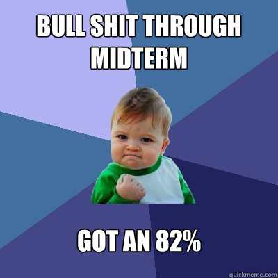 bull shit through midterm got an 82%  Success Kid