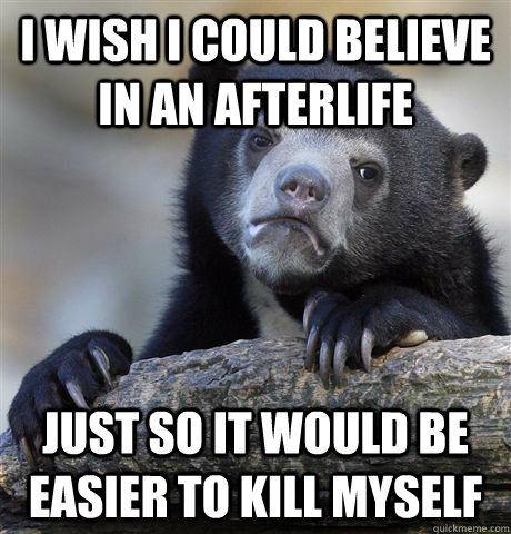 I wish I could believe in an afterlife Just so it would be easier to kill myself  Confession Bear