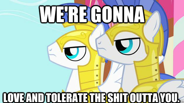 We're gonna  love and tolerate the shit outta you.  MLP FIM guards