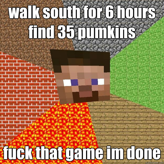 walk south for 6 hours find 35 pumkins fuck that game im done - walk south for 6 hours find 35 pumkins fuck that game im done  Minecraft