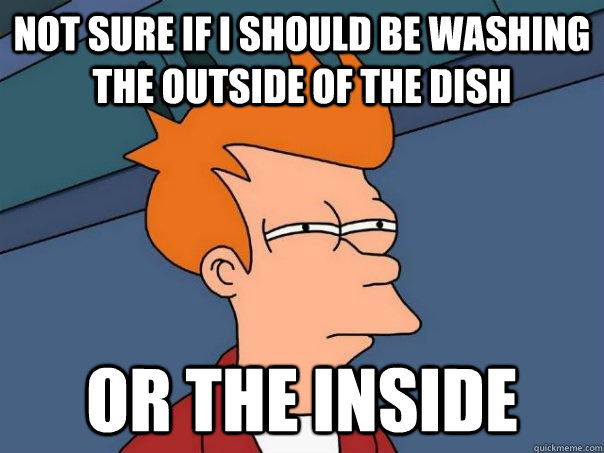 Not sure if I should be washing the outside of the dish Or the inside  Futurama Fry