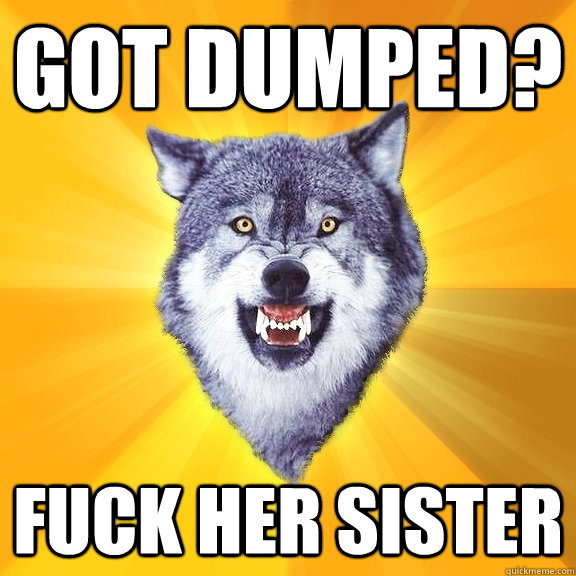 got dumped? fuck her sister  Courage Wolf