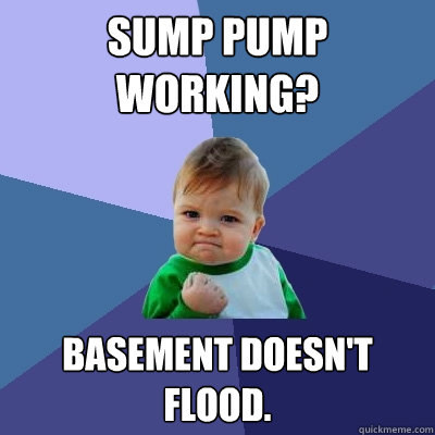 Sump pump working? Basement doesn't flood. - Sump pump working? Basement doesn't flood.  Success Kid