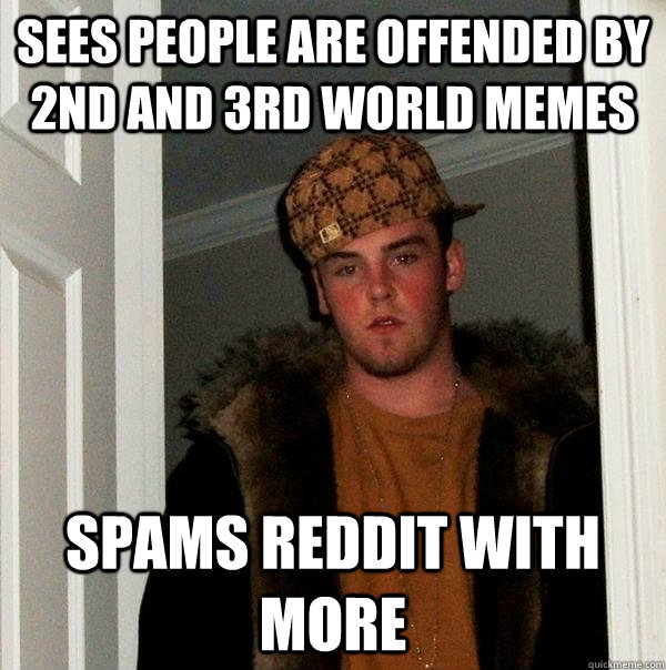 Sees people are offended by 2nd and 3rd world memes spams reddit with more  Scumbag Steve