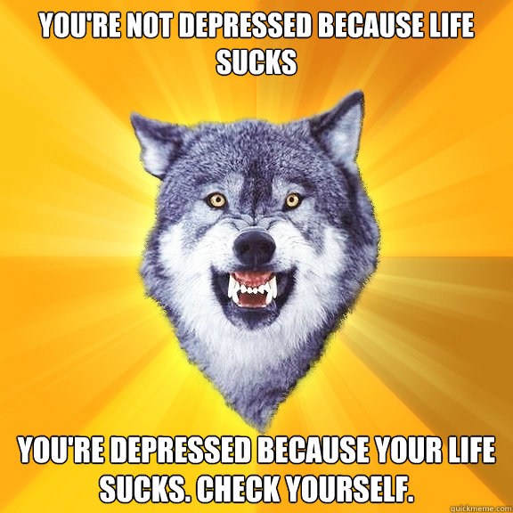 You're not depressed because life sucks You're depressed because your life sucks. Check yourself.  Courage Wolf