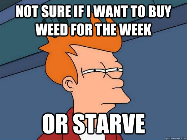 Not sure if i want to buy weed for the week or starve - Not sure if i want to buy weed for the week or starve  Futurama Fry