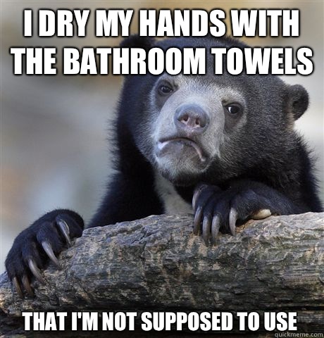 I DRY MY HANDS WITH THE BATHROOM TOWELS THAT I'M NOT SUPPOSED TO USE  Confession Bear