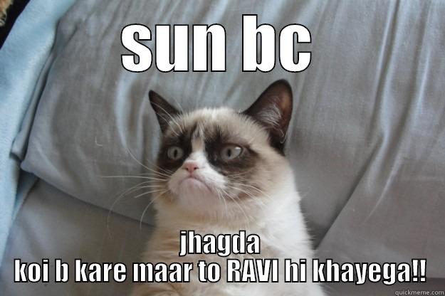 SUN BC JHAGDA KOI B KARE MAAR TO RAVI HI KHAYEGA!! Grumpy Cat