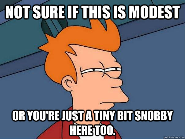 Not sure if this is modest Or you're just a tiny bit snobby here too.  Futurama Fry