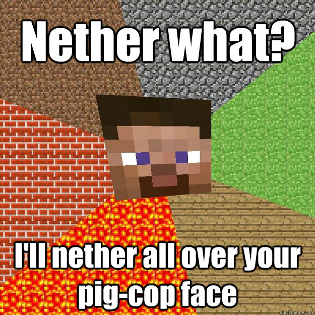 Nether what? I'll nether all over your pig-cop face  Minecraft