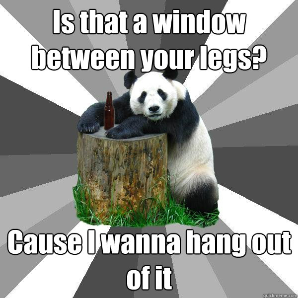 Is that a window
between your legs? Cause I wanna hang out of it  Pickup-Line Panda