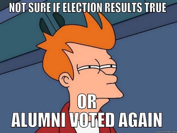 NOT SURE IF ELECTION RESULTS TRUE OR ALUMNI VOTED AGAIN Futurama Fry