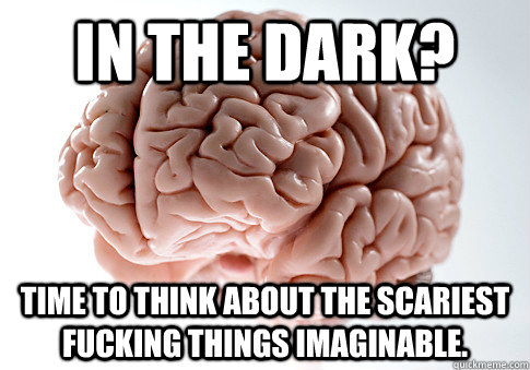 In the dark? time to think about the scariest fucking things imaginable.  Scumbag Brain