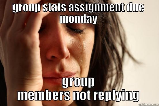 GROUP STATS ASSIGNMENT DUE MONDAY GROUP MEMBERS NOT REPLYING First World Problems